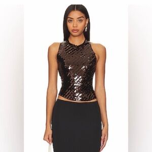 Free People Women’s Disco Fever Tie Back Black Sequin Top Size Medium